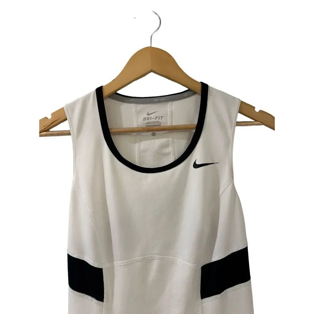 Nike Top Sleeveless Muscle Tank White Black Mesh Swoosh XS
